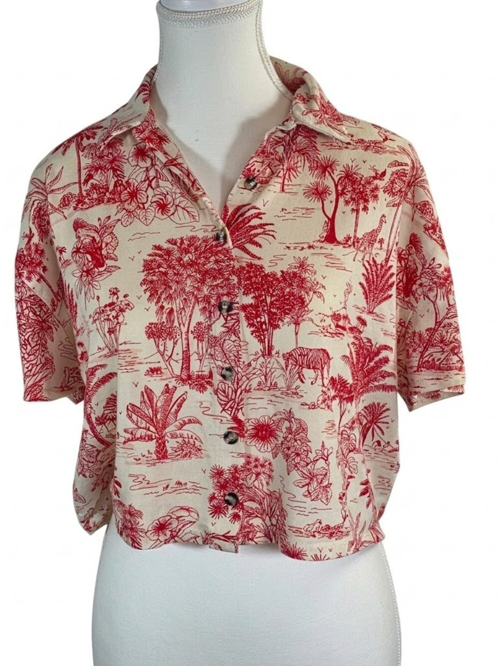 TOPSHOP  Cropped Women's Top Tropical Jungle Print Size 6